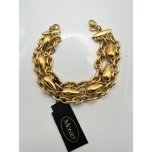 Monet gold tone three row chain bracelet 7.5” - Picture 1 of 5